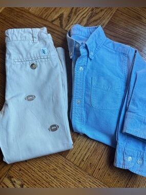 Little English - Football Khaki Pants + Classic Prep - Blue Oxford Shirt Set